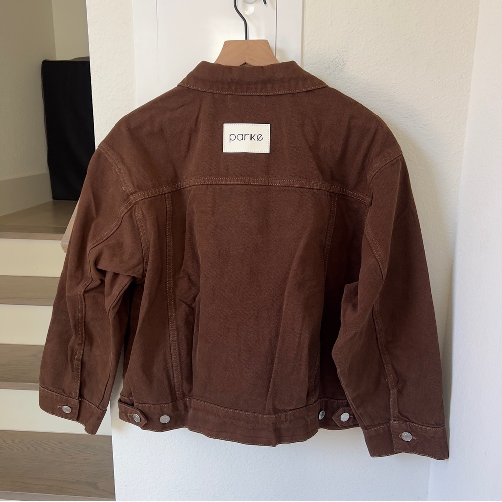 New PARKE Oversized Denim Jacket in Brown - Picture 3 of 12